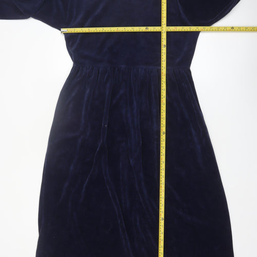 Jessica Women Blue Velvet A-Line Midi Dress Size 12-14