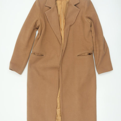 Boohoo Women Beige Long Regular Fit Overcoat Size M