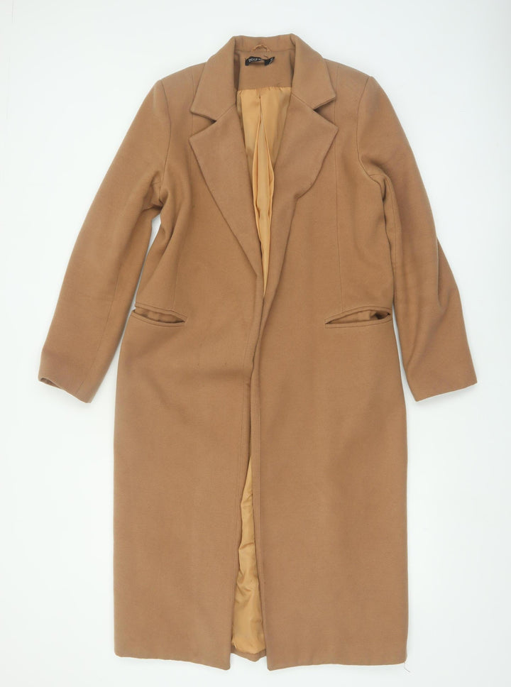 Boohoo Women Beige Long Regular Fit Overcoat Size M