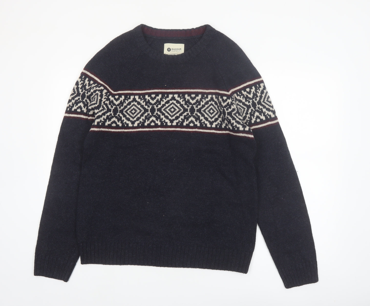 Haggar Men's Blue Fair Isle Knit Pullover Jumper Size M