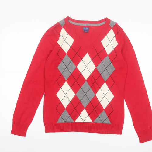 IZOD Men's Red Argyle V-Neck Cotton Jumper Size S