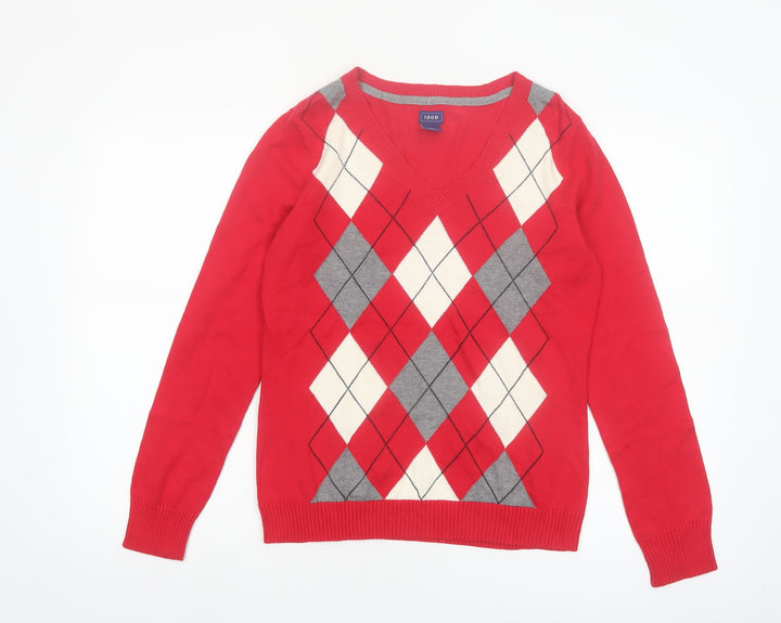 IZOD Men's Red Argyle V-Neck Cotton Jumper Size S