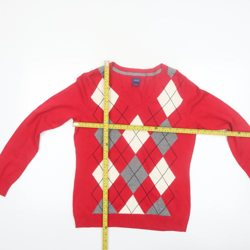 IZOD Men's Red Argyle V-Neck Cotton Jumper Size S