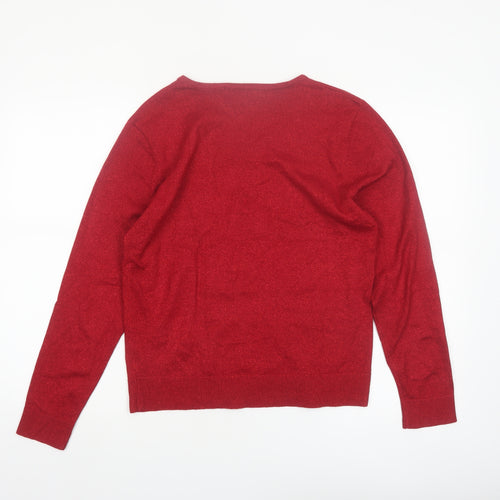 Tradition Women's Red Beaded V-Neck Pullover Jumper Size 8