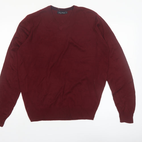 James Pringle Men's Red V-Neck Acrylic Pullover Jumper M