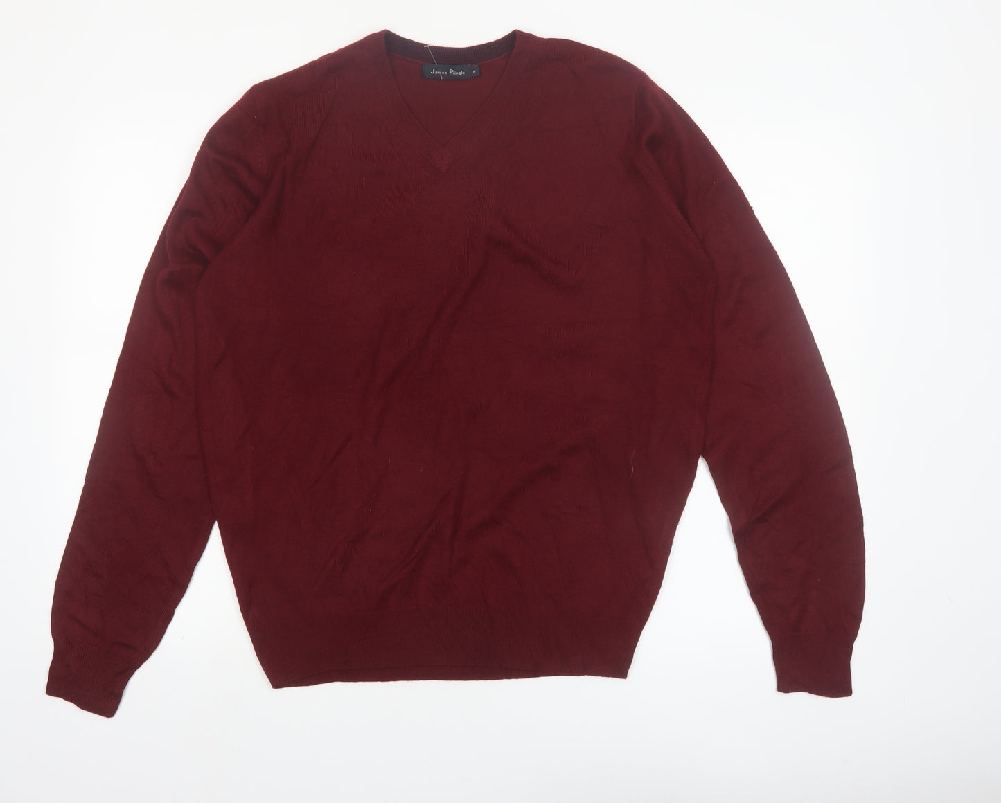 James Pringle Men's Red V-Neck Acrylic Pullover Jumper M