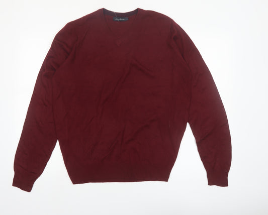 James Pringle Men's Red V-Neck Acrylic Pullover Jumper M
