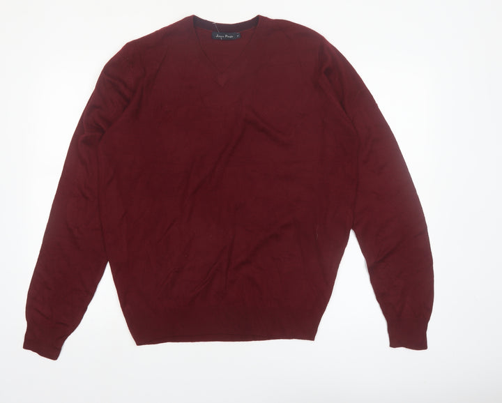 James Pringle Men's Red V-Neck Acrylic Pullover Jumper M