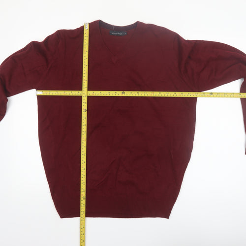 James Pringle Men's Red V-Neck Acrylic Pullover Jumper M