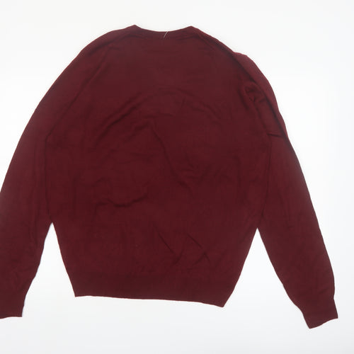 James Pringle Men's Red V-Neck Acrylic Pullover Jumper M