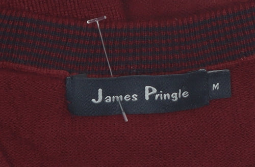 James Pringle Men's Red V-Neck Acrylic Pullover Jumper M