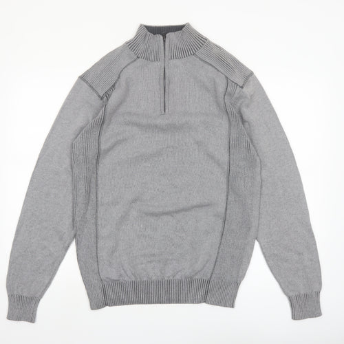 Park Slope Men’s Grey Cotton 1/4 Zip Knit Jumper Size L