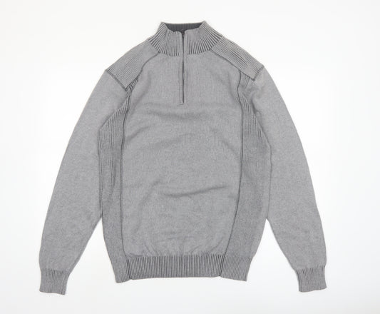Park Slope Men’s Grey Cotton 1/4 Zip Knit Jumper Size L