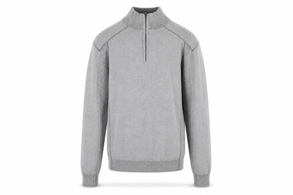 Front view of Park Slope Men’s Grey Cotton 1/4 Zip Knit Jumper, size L