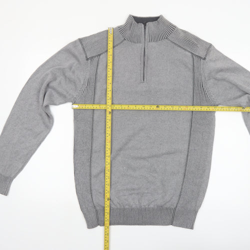 Park Slope Men’s Grey Cotton 1/4 Zip Knit Jumper Size L