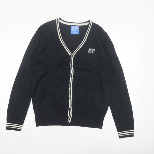EF Men Black Cotton V-Neck Button Cardigan Size S