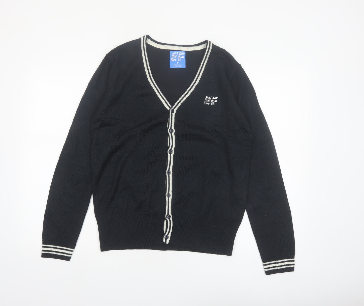 EF Men Black Cotton V-Neck Button Cardigan Size S