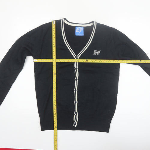 EF Men Black Cotton V-Neck Button Cardigan Size S