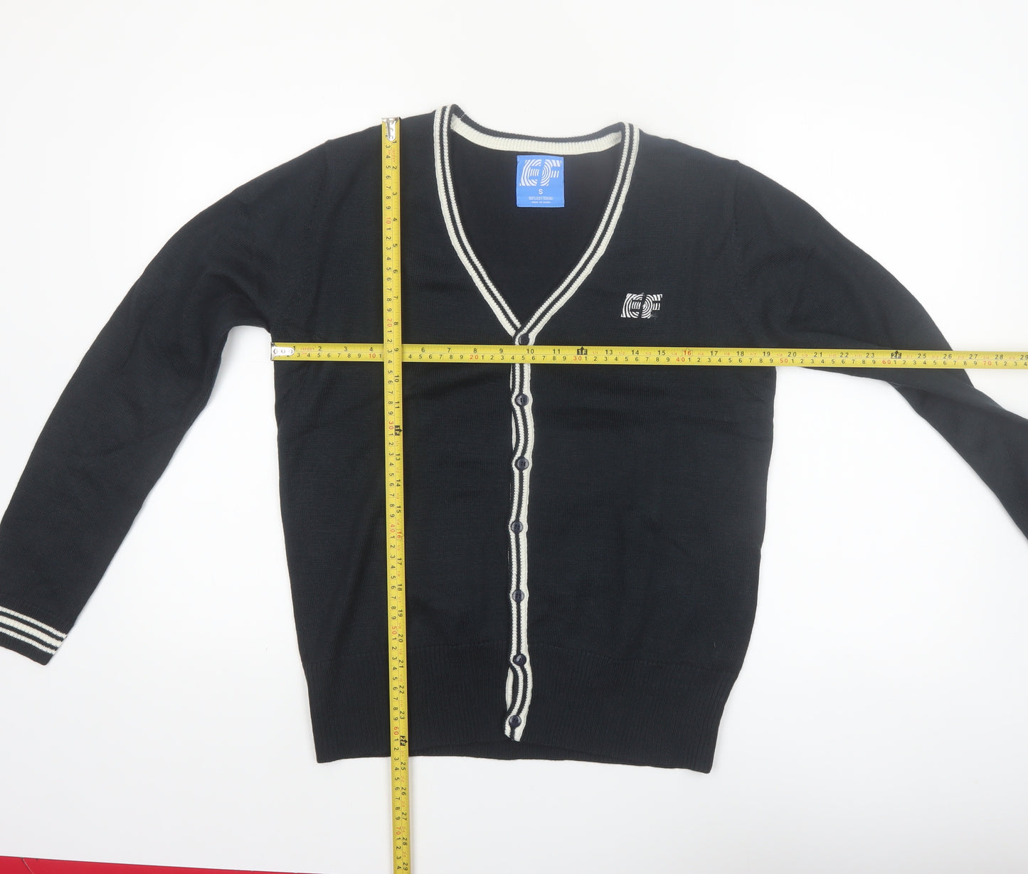 EF Men Black Cotton V-Neck Button Cardigan Size S
