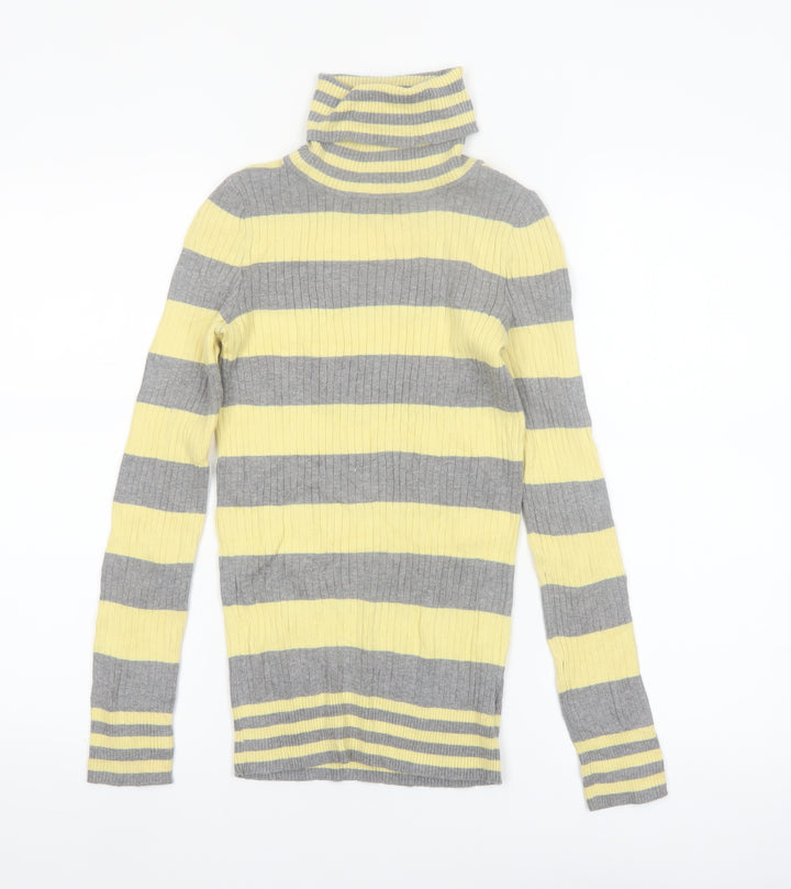 L.e.i. Teens Yellow Grey Striped Roll Neck Jumper S