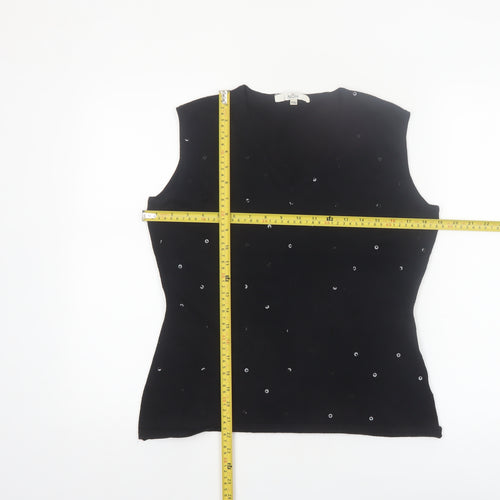 NÖH Women's Black Sleeveless Sequin V-Neck Knit Tank Top Size M