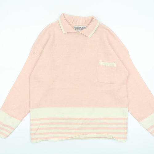 Worthington Women’s Pink Collared Striped Knit Petite Pullover Jumper M
