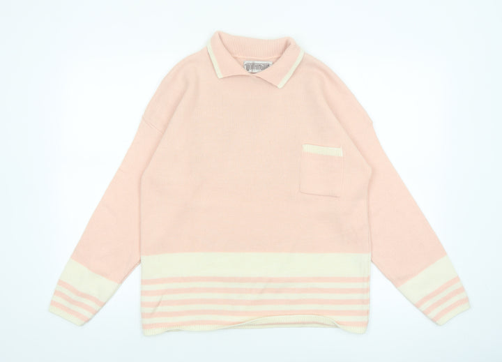 Worthington Women’s Pink Collared Striped Knit Petite Pullover Jumper M