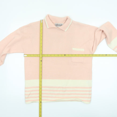 Worthington Women’s Pink Collared Striped Knit Petite Pullover Jumper M