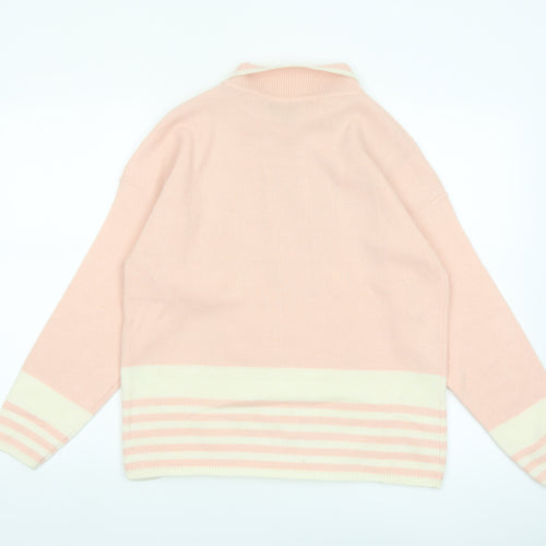 Worthington Women’s Pink Collared Striped Knit Petite Pullover Jumper M
