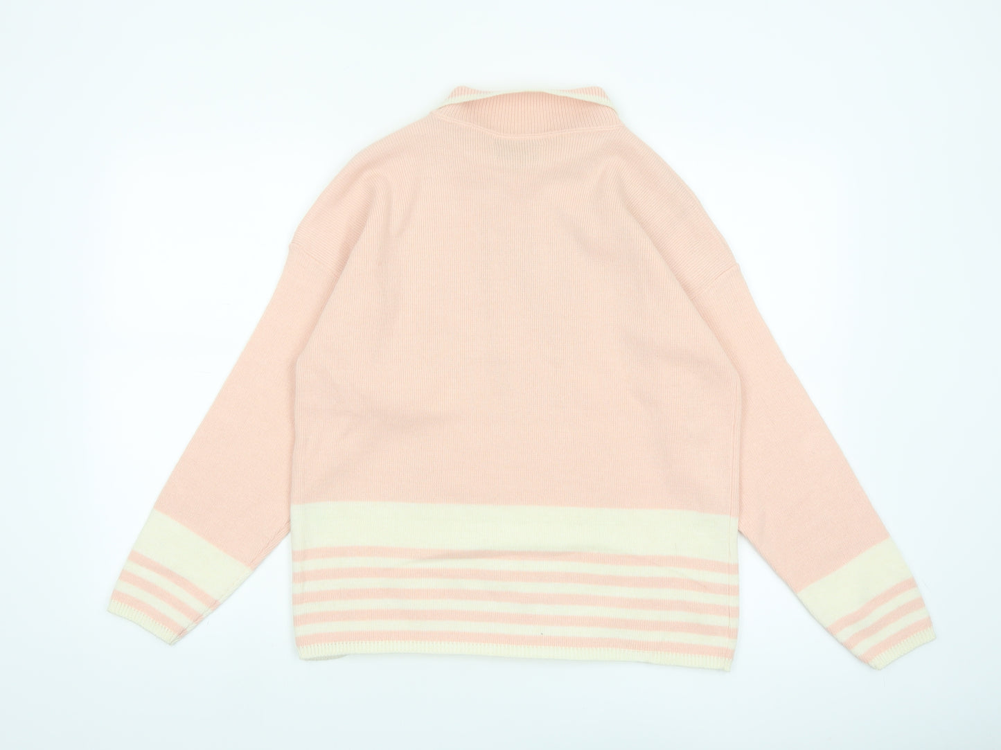 Worthington Women’s Pink Collared Striped Knit Petite Pullover Jumper M