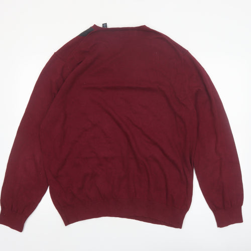 Van Heusen Studio Men's Red Argyle Cotton V-Neck Jumper XL