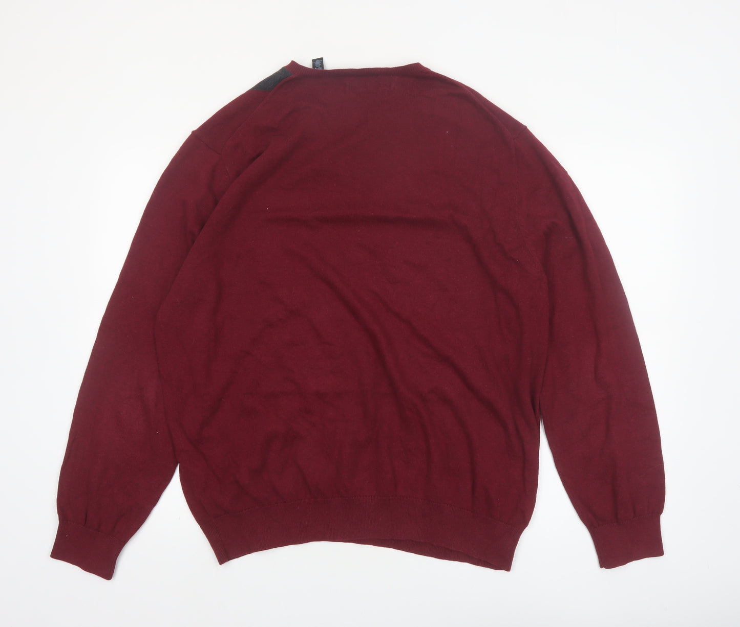 Van Heusen Studio Men's Red Argyle Cotton V-Neck Jumper XL