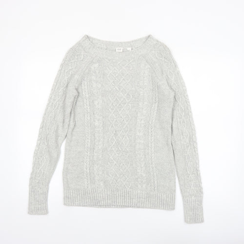 GAP Women’s Grey Cable-Knit Cotton Jumper Size S Crew Neck