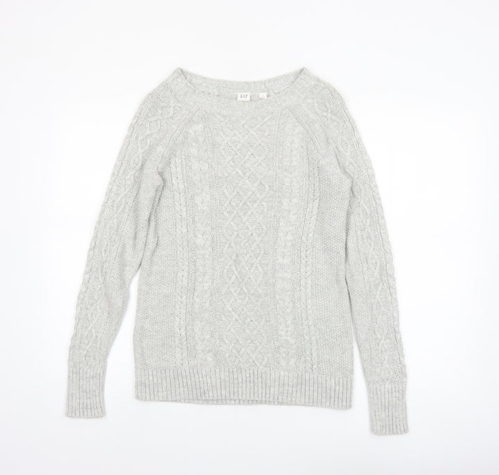 GAP Women’s Grey Cable-Knit Cotton Jumper Size S Crew Neck