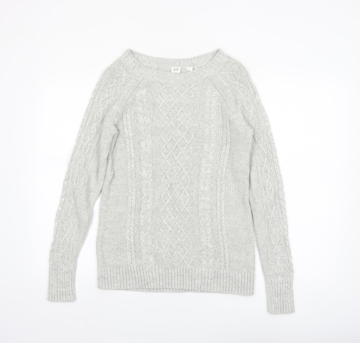 GAP Women’s Grey Cable-Knit Cotton Jumper Size S Crew Neck