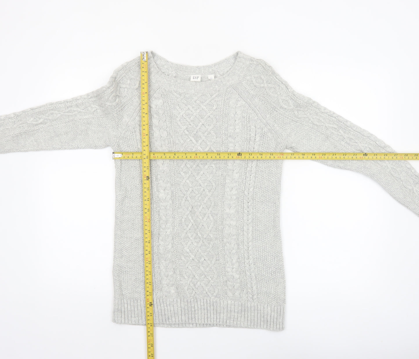 GAP Women’s Grey Cable-Knit Cotton Jumper Size S Crew Neck