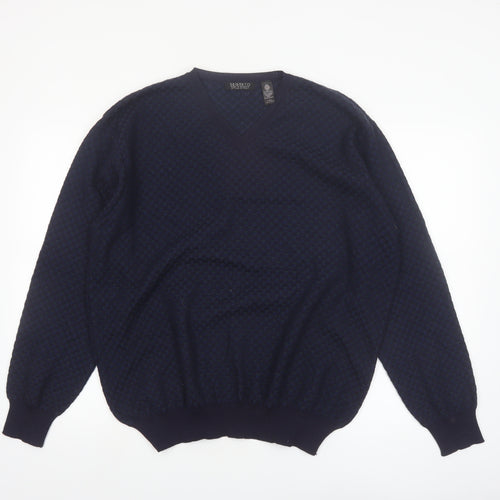 Segreto Men's Blue Wool V-Neck Pullover Jumper Size L