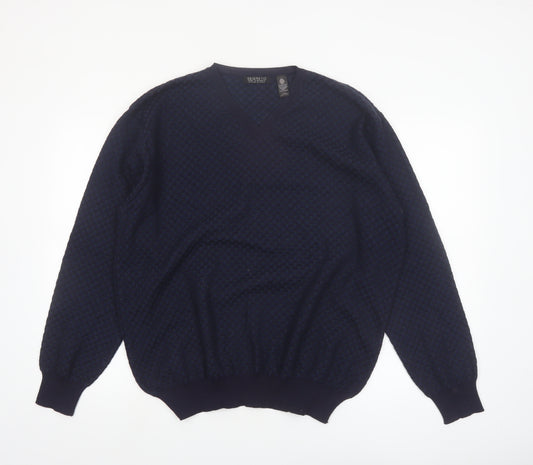 Segreto Men's Blue Wool V-Neck Pullover Jumper Size L