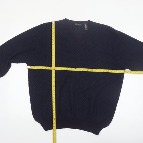 Segreto Men's Blue Wool V-Neck Pullover Jumper Size L