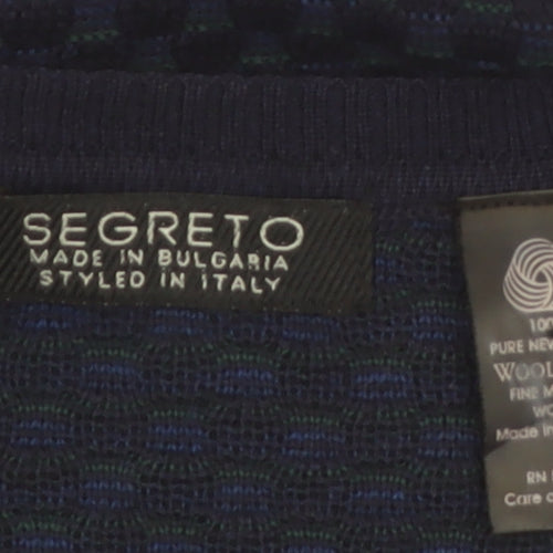 Segreto Men's Blue Wool V-Neck Pullover Jumper Size L