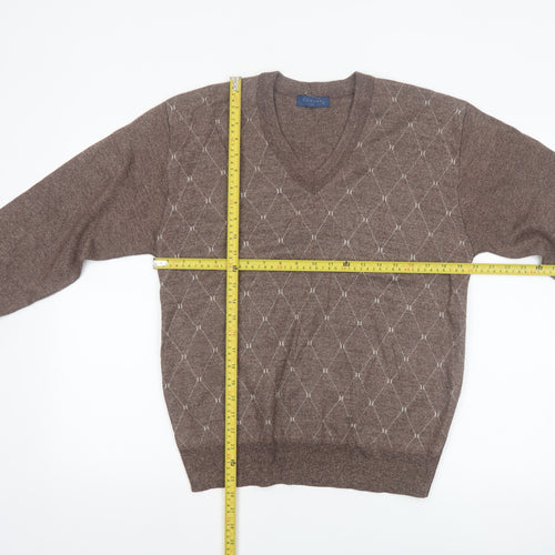 Vieste Men's Brown Argyle V-Neck Wool Blend Jumper M
