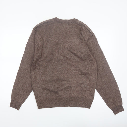 Vieste Men's Brown Argyle V-Neck Wool Blend Jumper M