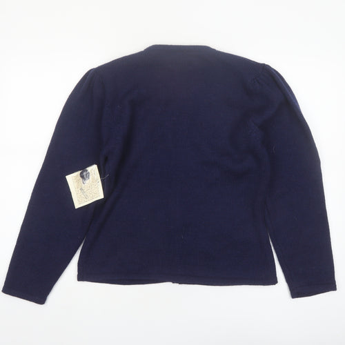 Susan Bristol Women's Blue M Hand Embroidered Wool Floral Cardigan