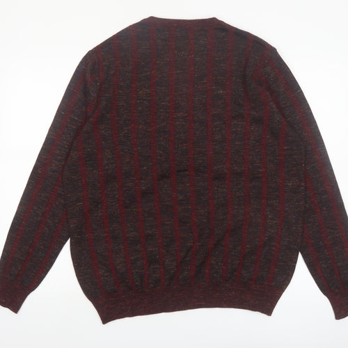 Walbusch Men's Red Striped Wool V-Neck Jumper Size L