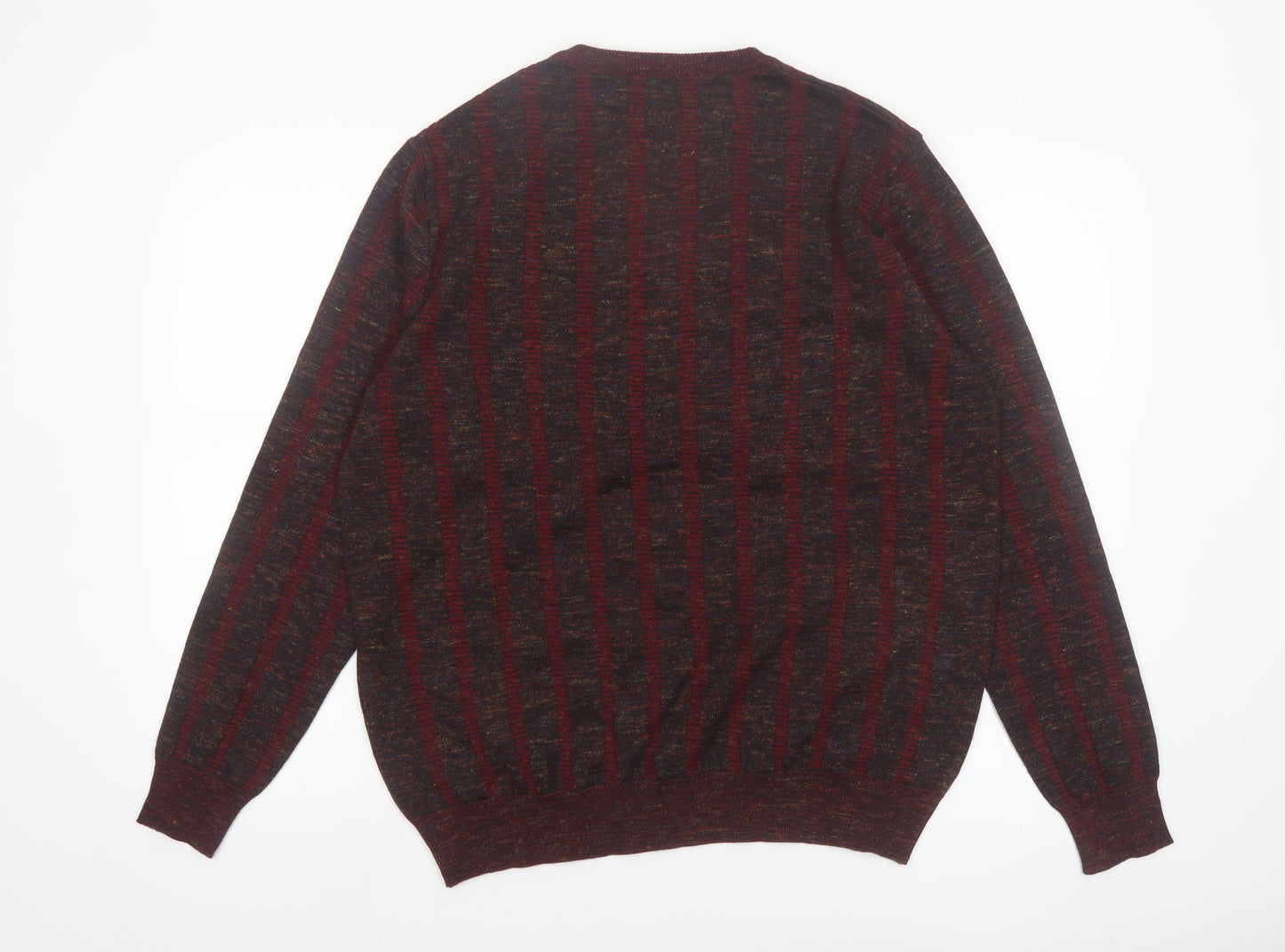 Walbusch Men's Red Striped Wool V-Neck Jumper Size L