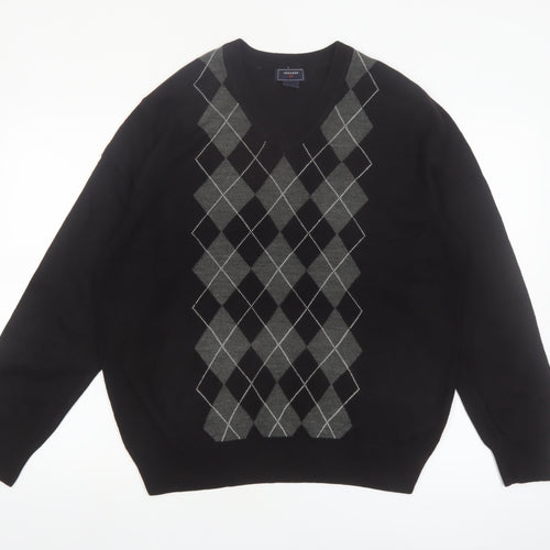 Dockers Men's Black Argyle V-Neck Acrylic Jumper Size L