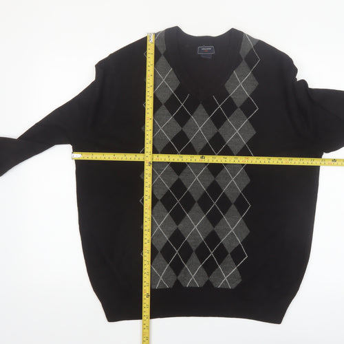 Dockers Men's Black Argyle V-Neck Acrylic Jumper Size L