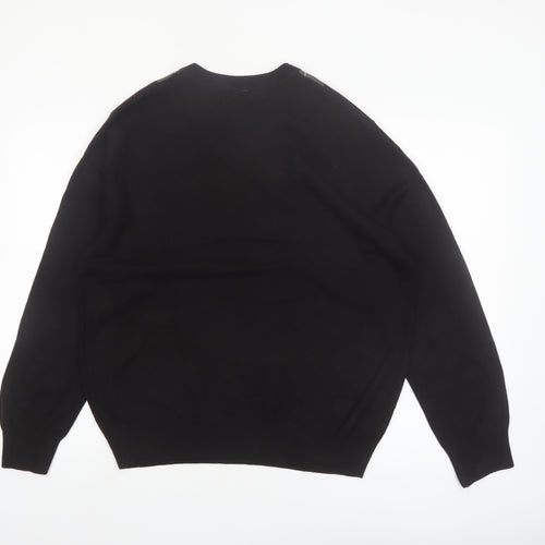 Dockers Men's Black Argyle V-Neck Acrylic Jumper Size L