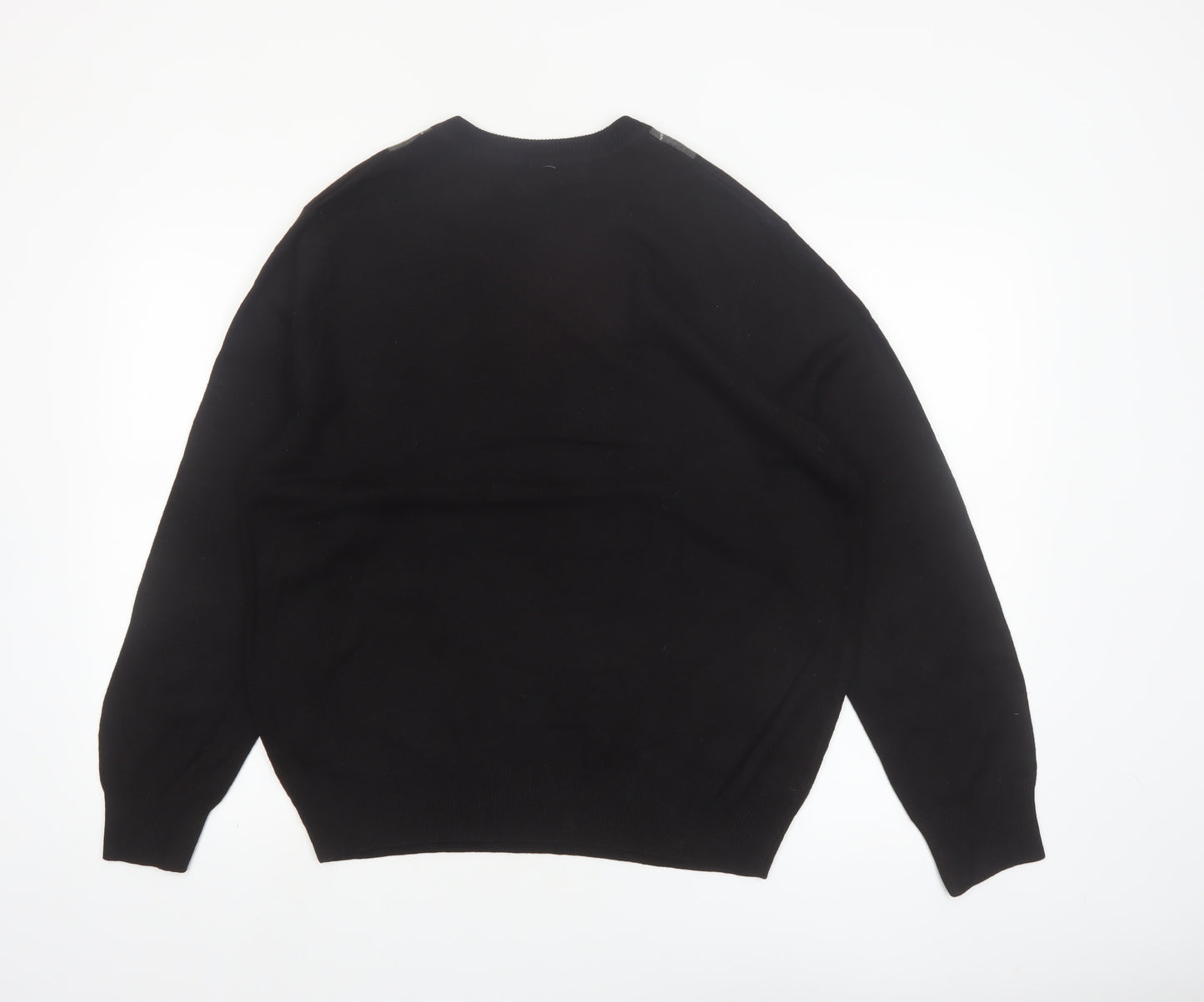 Dockers Men's Black Argyle V-Neck Acrylic Jumper Size L