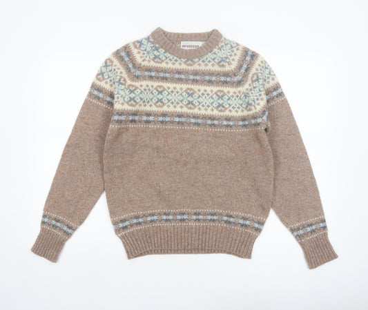 McGregor Men's Beige Wool Fair Isle Pullover Jumper Size S